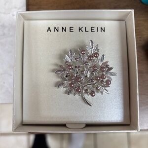 Anne Klein Silver and Pink Leaf Brooch